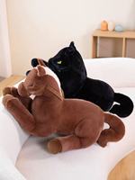 Coussin en peluche cheval noir pour se coucher - Coussin en peluche pour se reposer - Coussin de câlin extra large et super doux