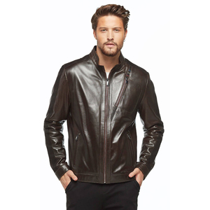 Veste en cuir véritable élégante pour homme Coupe-vent et fine Prix d'usine Col montant Mode d'hiver - Product Image 1