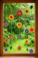 Ensemble cadeau d'entreprise : Guirlande florale artisanale en coton/lin pour fenêtre et porte, avec ombrage complet, décor bohème marguerite blanche et fleurs sauvages