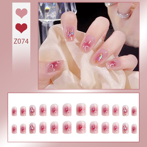Uñas Postizas Minimalistas Rosadas de ABS, Forma Cuadrada, con Diseño de Corazón y Fragmentos de Vidrio, Estilo Ins, Arte de Uñas - Product Image 4