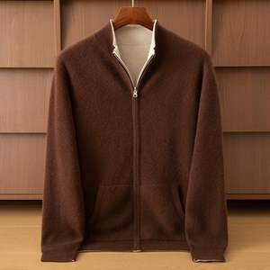 Cardigan Invernale da <span class=keywords><strong>Uomo</strong></span> in <span class=keywords><strong>Cashmere</strong></span> Marrone Spesso, Manica Lunga, Anti-Pilling, Traspirante, con Cerniera, Produzione ODM - Product Image 4