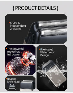 Afeitadora Eléctrica Recargable IPX6 Impermeable con 2 Cuchillas, Herramienta de Afeitado <span class=keywords><strong>para</strong></span> Hombre, Afeitadora de Lámina - Product Image 2