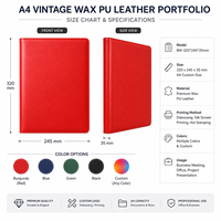 En stock, directement de l'usine, porte-documents en cuir PU ciré A4, plusieurs couleurs pour les professionnels, les réunions d'affaires, les présentations