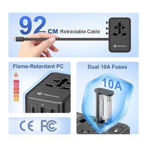 Wontravel 45W GaN EU India 3AC Outlet All-in-One World Universal International Travel Adapter with <b>Cable</b> - Product Image 2