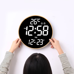 Reloj <span class=keywords><strong>de</strong></span> Pared LED Moderno para Decoración del Hogar, Creativo, Redondo, Silencioso, con Bambú Digital, 2 Alarmas, Temporizador, Temperatura, Calendario - Product Image 4