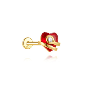925 Sterling <b>Silver</b> 18K Gold Plated Heart Snake Flat Back Piercing Stud <b>Earring</b> Minimalist Dainty Cartilage Helix <b>Tragus</b> Jewelry - Product Image 1