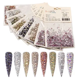 8 Packs/Bộ Nhiều Màu Pha Lê Nail Thạch Shiny Hỗn Hợp Kích Cỡ AB Glass Nail Art Trang Trí Làm Móng Tay Phụ Kiện Công Cụ