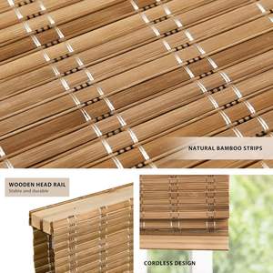 Stores sans outils sans perceuse corde sans fil à la main bambou nuances romaines lumière filtrage fenêtre traitement rouleau - Product Image 2