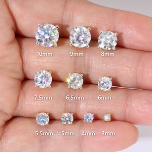 Bông tai Moissanite nữ/nam mạ vàng 14K, bạc 925, kiểu dáng cụm hoa Halo, kim cương VVS, kích thước 3-10mm, bán sỉ - Product Image 5