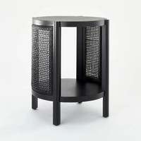 Nouvelle table d'appoint ronde en rotin de style rétro américain, fabriquée en usine pour le commerce extérieur, petite table basse avec compartiment