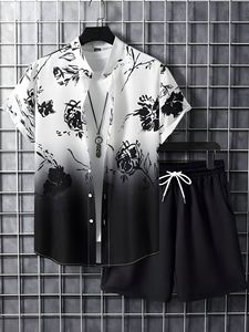 Ensemble de vêtements d'été, vente chaude, chemise rayée noire <span class=keywords><strong>et</strong></span> blanche pour homme, ensemble de vacances - Product Image 3