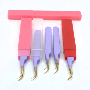 Pince à épiler en acier inoxydable de 10 mm de haute qualité, durable, incurvée, avec revêtement en poudre violette, pointe dorée, anti-magnétique, anti-statique, prise en main fine - Product Image 1