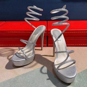 Sandales à talons hauts et fins pour femmes, style plateforme, avec strass scintillants, ornées de cristaux, bout ouvert et talon aiguille - Product Image 4