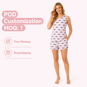 Wholesale Women Summer Sleepwear Set Sleeveless Button-Up Shirt & Elastic Shorts 2-Piece Soft Brushed Nightwear Homewear