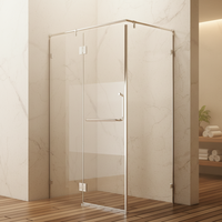 Cabine de douche sans cadre en acier inoxydable rectangulaire avec charnières, verre trempé de 8 mm, design moderne pour salle de bain d'appartement