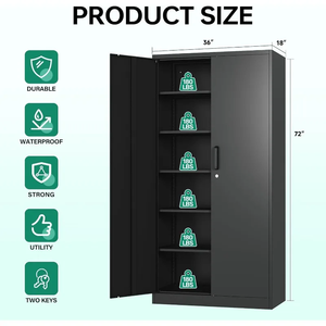 Armoire <span class=keywords><strong>de</strong></span> <span class=keywords><strong>rangement</strong></span> <span class=keywords><strong>de</strong></span> <span class=keywords><strong>garage</strong></span> en métal avec serrure, <span class=keywords><strong>casier</strong></span> en acier <span class=keywords><strong>de</strong></span> 72 pouces <span class=keywords><strong>de</strong></span> haut avec 5 étagères réglables pour le bureau, la maison et l'entrepôt - Product Image 4
