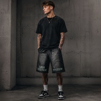 Shorts en coton épais délavé style vintage RAMAX pour hommes, coupe oversize, avec motifs graphiques usés – Vente en gros directe usine