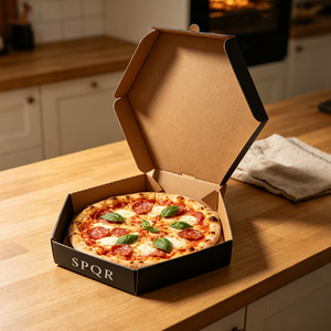 Boîte à <span class=keywords><strong>pizza</strong></span> hexagonale pliable, écologique, recyclable et adaptée aux aliments, boîte d'emballage pour <span class=keywords><strong>pizza</strong></span> en carton ondulé avec impression personnalisée de la marque - Product Image 1