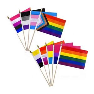 <b>Mini</b> <b>Hand</b> Waving Flag with Pole 100% Polyester Cheap Full Color Printing Custom 14x21cm Gay Pride Rainbow Small <b>Hand</b> Flag - Product Image 5