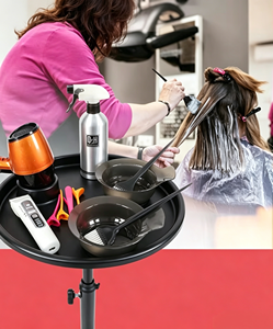 Chariot de rangement portable moderne en métal pour salon de beauté et coiffure avec étagère ronde pour usage en chambre - Product Image 1