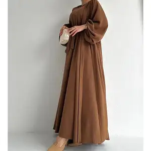 2024 Dubai modesto dos piezas Abaya conjunto musulmán Abaya Kaftan vestido Casual ropa islámica manga larga Jazz crepé abierto Abaya conjunto