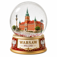 Globe à neige en résine de Varsovie, Pologne, avec le château royal et la colonne de Sigismund, globe à eau en cristal, aigle polonais, souvenir touristique, décoration d'intérieur, cadeau