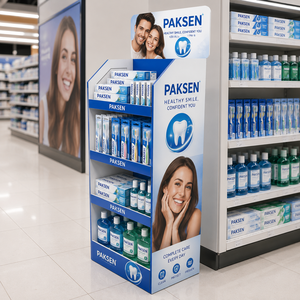 Dental Care Display Corrugated Paper Floor <b>Stand</b> 4-Tier Blue Rack For Oral Hygiene Products Supermarket Pharmacy Area - Product Image 3