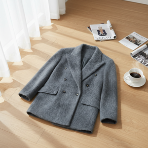 <span class=keywords><strong>Blazer</strong></span> vintage surdimensionné à double boutonnage - Cachemire et laine ultra-fine respirante coupe-vent gris mi-longueur hiver XS - Product Image 2