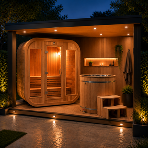ICEMEND Sauna extérieur personnalisable en bois de cèdre rouge, grande taille, design moderne, avec bain froid intégré et spa - Product Image 1