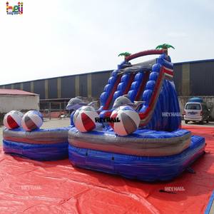 Toboggan aquatique gonflable commercial en PVC bleu marbré de 17 pieds de haut, à double piste avec balles, thème dauphin, pour adultes, idéal pour les <span class=keywords><strong>vacances</strong></span> - Product Image 3