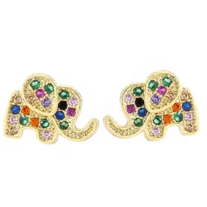 Wholesale Price Cute Zircon CZ Gold Plated Animal Elephant Jewelry Stud Earrings for Women Girl