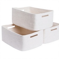 Panier de rangement en corde de coton tissée élégante MiniArk avec poignées, lot de 3, blanc, 37x25x22 pouces, pour vêtements, couvertures et serviettes