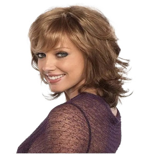 Parrucca da <span class=keywords><strong>donna</strong></span> con <span class=keywords><strong>capelli</strong></span> ricci lunghi sul davanti, frangia obliqua, <span class=keywords><strong>capelli</strong></span> ricci verso l'alto, marrone <span class=keywords><strong>chiaro</strong></span>/marrone scuro, densità 100%, resistente al calore, senza colla - Product Image 5