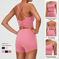 Soutien-gorge de sport personnalisé de haute qualité nouveau style tendance avec dos croisé pour femmes Gym Fitness Workout Couleur contrastée Yoga Shorts Ensemble de 2 pièces