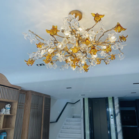 Lustre branche avec verre de fleur artistique pour salle à manger salon et îlot de cuisine