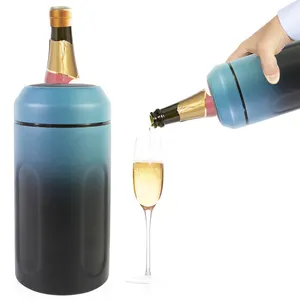 İki tonlu toz kaplı şarap soğutucu kova taşınabilir 750ml paslanmaz çelik şampanya şarap şişesi soğutucu şarap içecekleri soğuk tutmak