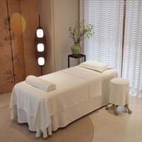 Parure de lit blanche 4 pièces en polyester pour salon de beauté, massage et spa, comprenant draps épais, couvre-lit, taies d'oreiller et housse de couette
