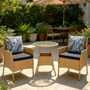 Ensemble <span class=keywords><strong>de</strong></span> 3 pièces en rotin poly avec coussins, idéal pour dîner ou se détendre dans le <span class=keywords><strong>jardin</strong></span>, table et chaises <span class=keywords><strong>de</strong></span> petite taille - Product Image 5