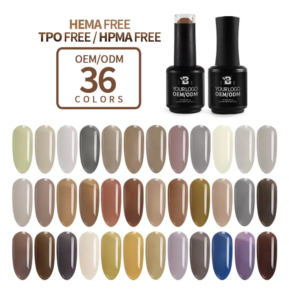 OEM 36 Color Coffee Series 15ml Semi Transparent UV-Nagellack-Gel-Anbieter mit glänzendem, mattem Effekt einweichen