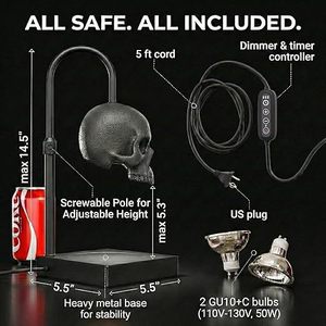 ブラックマットスカルキャンドルウォーマーランプ、タイマー付き調光機能、炎のないワックスメルター、高さ調節可能、ゴス・ウィッチー風、新築祝いギフトに最適 - Product Image 1