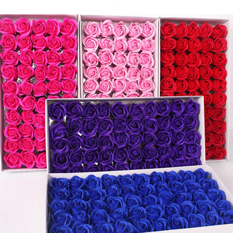 Artificial Bath Flower 50PCS Per Box Rose Soap Flowers 5cm Head Foam Soap Roses for Wedding 3 layers mini soap flower