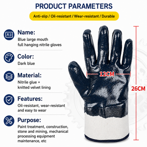 Cotton Jersey <strong>Knitted</strong> Liner Safety Cuff Blue Nitrile Fully Coated Dipped <strong>Gloves</strong> Chemical Resistant Waterproof Heavy Duty <strong>Gloves</strong> - Product Image 3