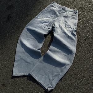 Jeans Vintage Y2K Personalizzati da <span class=keywords><strong>Uomo</strong></span> - Gamba Dritta Effetto Consumato Vestibilità Regolare Blu Nero per Streetwear Autunnale - Product Image 2