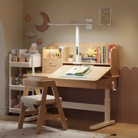 Table d'étude moderne en bois pour enfants avec lampe intégrée pour la protection des yeux et design multifonctionnel