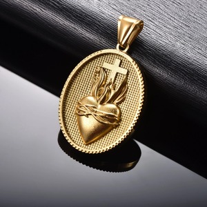 Pendentifs médaillons religieux vintage en acier inoxydable plaqué or 18 carats avec relief 3D, amulette de foi, bijoux cadeau - Product Image 6