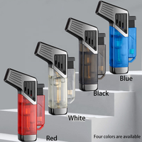 Briquet à cigare double flamme bleu, design moderne, coupe-vent, rechargeable, durable, en alliage de zinc, torche, cadeau d'affaires personnalisé