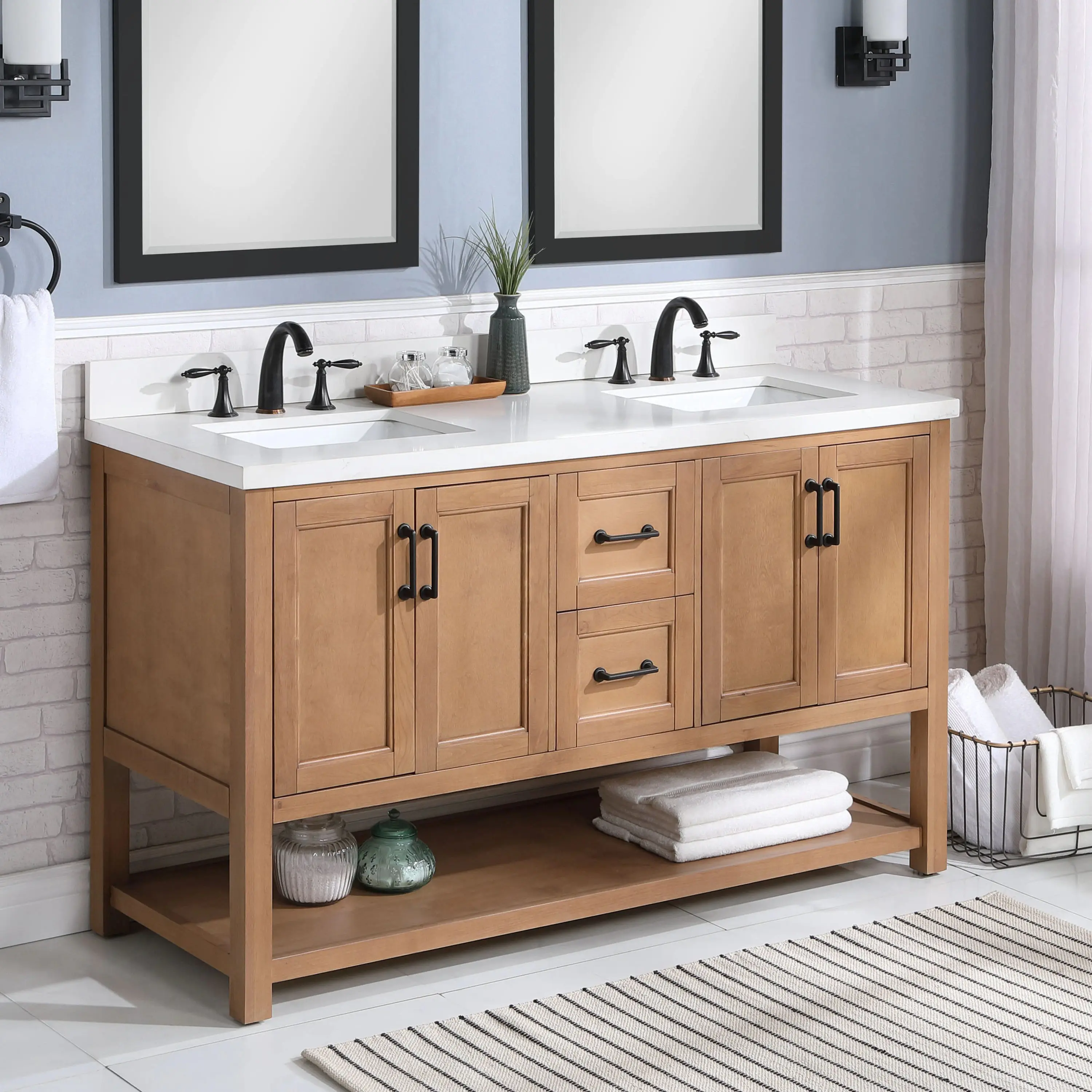 Barato branco oak mármore banheiro vanity armário do banheiro vanity dupla pia para venda