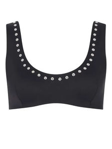 Conjunto de Bikini ecológico acolchado extraíble de 2 piezas de talla grande con cuello redondo y diamantes de imitación plateados metálicos negros para mujer - Product Image 1