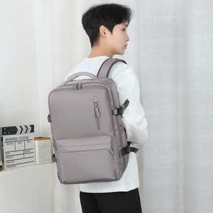 Travel <b>Backpack</b> Unisex Large Capacity Lightweight Multi-Functional Business Travel Gray <b>Black</b> Green Pink Off-White Solid Color - Product Image 1