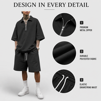 Ensemble de survêtement décontracté pour homme, style usine, 2 pièces, coupe ample, avec chemise à manches courtes et short à quart de zip, idéal pour l'été